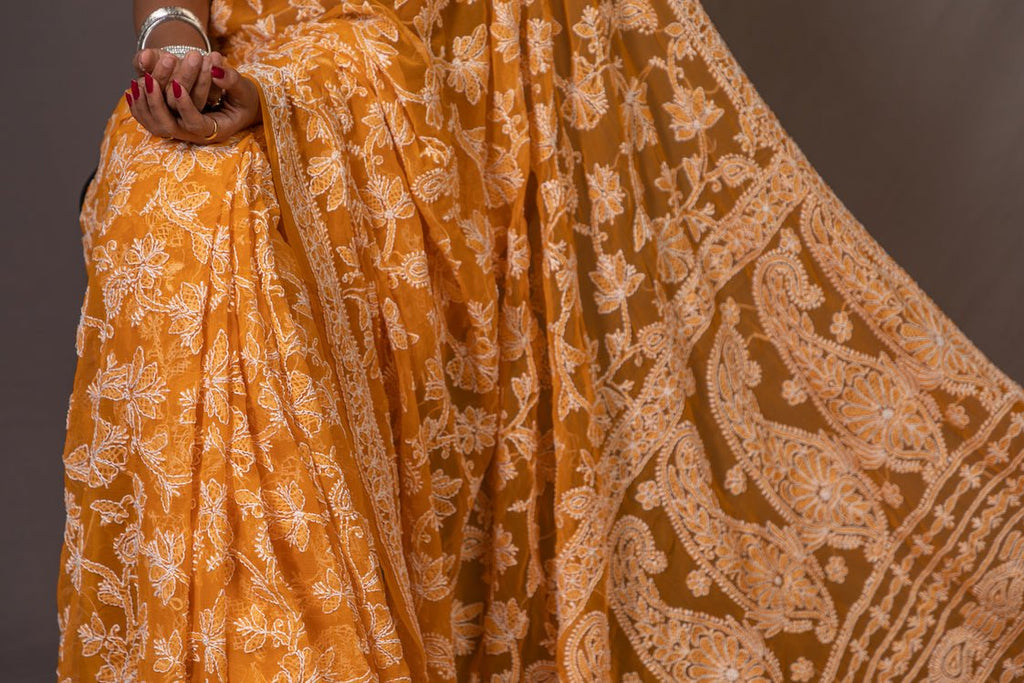 Sudha full jaal chikankari saree