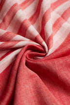 Beena — Dusty Coral Cotton Saree with White-and-Red Striped Pallu