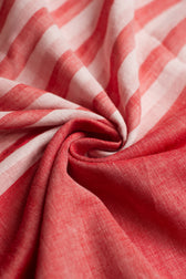 Beena — Dusty Coral Cotton Saree with White-and-Red Striped Pallu