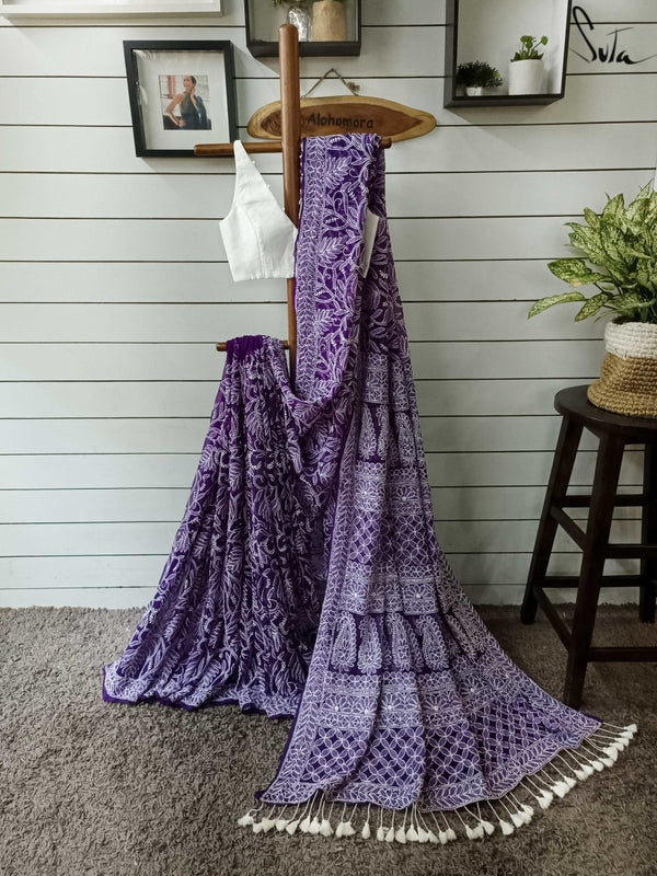 Sudha full jaal chikankari saree