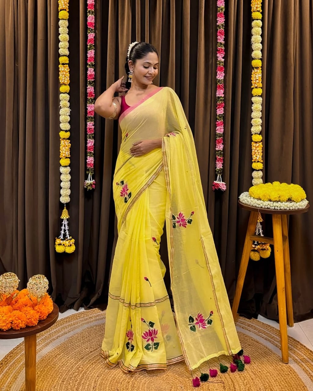Shrija hand-painted mul saree