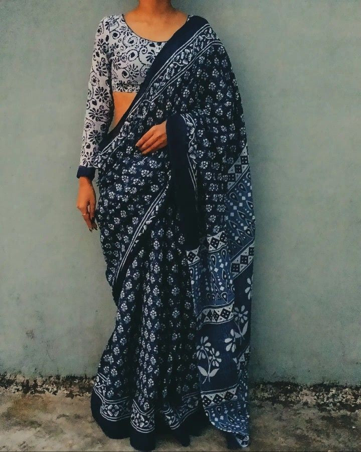 Nelanjna indigo cotton saree
