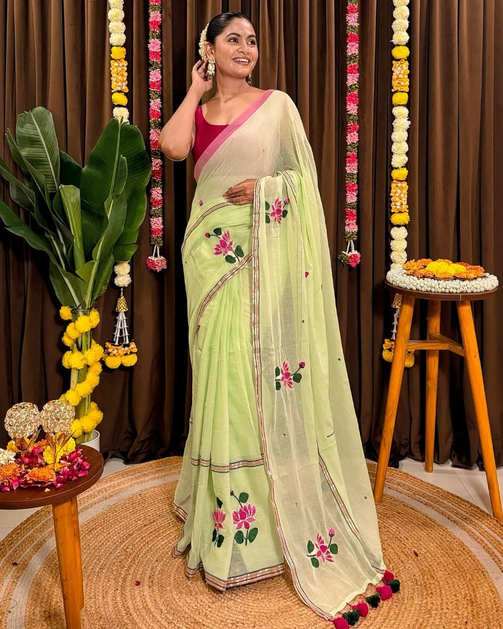 Shrija hand-painted mul saree