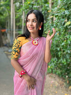 Kangna — Blush Pink Silver Zari Linen Cotton Saree