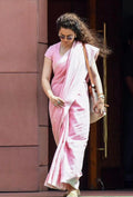 Kangna — Blush Pink Silver Zari Linen Cotton Saree