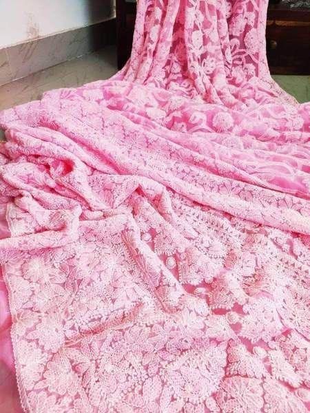 Sudha full jaal chikankari saree